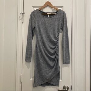 Leith Ruched Long Sleeve Dress, Gray, Small